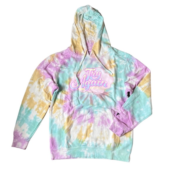 By Samii Ryan BSR Try Again Multicolor Tie Dye Hoodie Size Medium NEW - Picture 1 of 7
